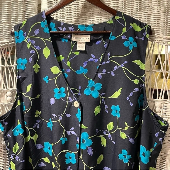 Vtg VERSAILLES New York Women's 2X Floral MIDI‎ Sleeveless DUSTER Vest Cardigan - Picture 3 of 14